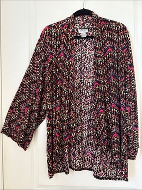 Chico's Open-Front Printed Jacket in Black and Fuchsia size 3